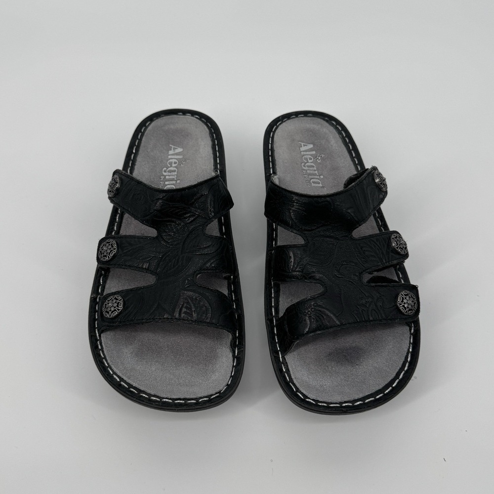 Alegria DIN-511X Black Leather‎ Slide Sandals Women's EU 39 US 9 Comfort Shoes - Picture 2 of 10